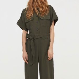 H&M Belted Military Style Green Jumpsuit